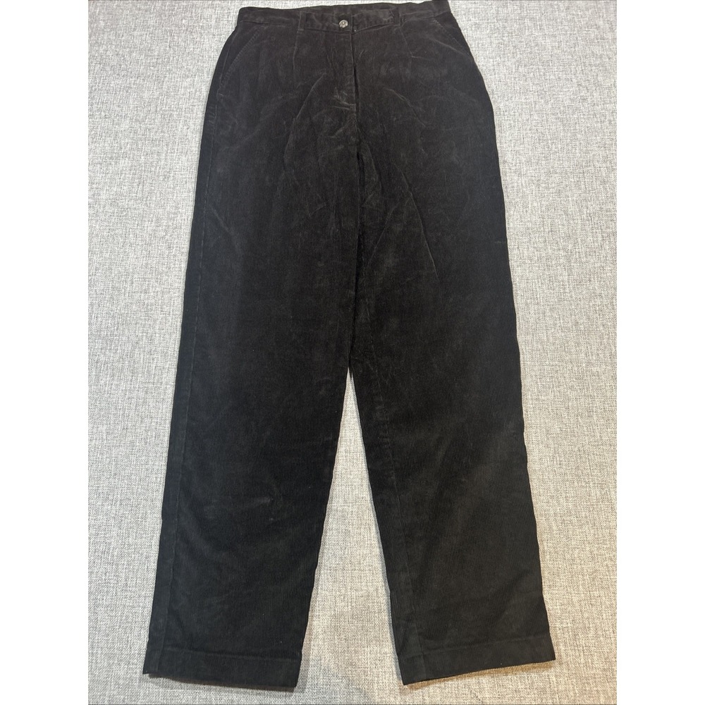 Vintage LL Bean Women's 8 Pants Black Corduroy 3 Pocket Straight Baggy Wide Leg